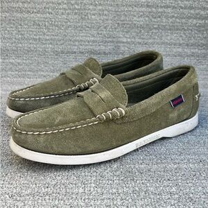 Sebago Dan or Portland Flesh Out Suede Loafers Olive Green Women's Size 8.5 US